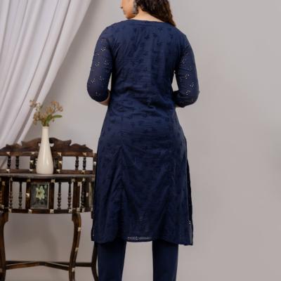 Martini - Cotton Schiffli Work Kurti with Pant and Dupatta