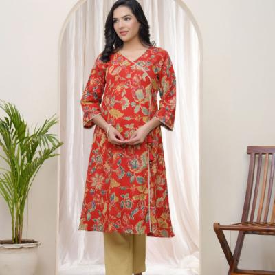 VAASVA - Red Cotton Angrakha Kurta