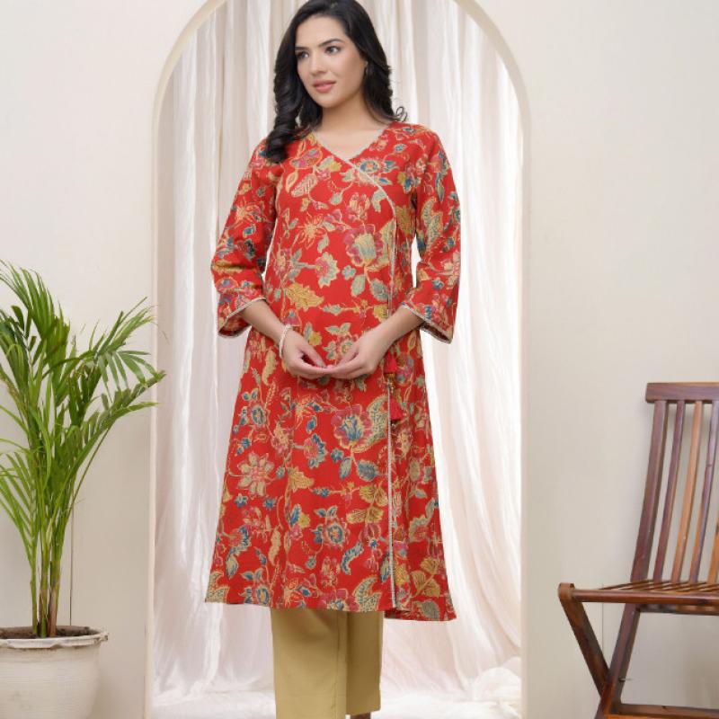 VAASVA - Red Cotton Angrakha Kurta