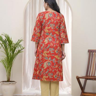 VAASVA - Red Cotton Angrakha Kurta