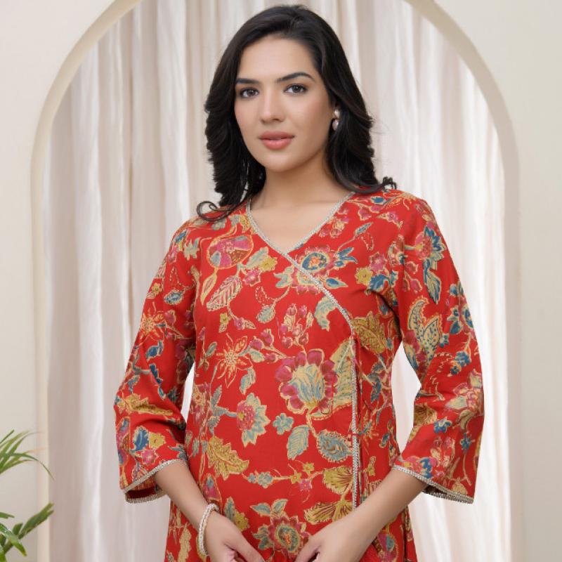 VAASVA - Red Cotton Angrakha Kurta