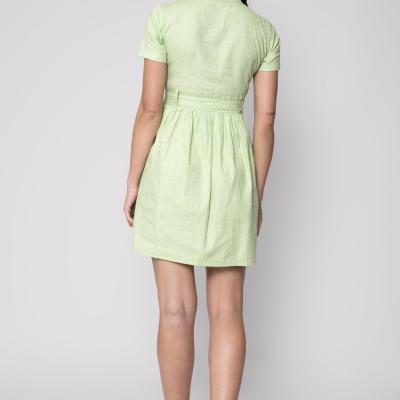 Sarah - Green Colored Cotton Flex Self Printed Midi Dress