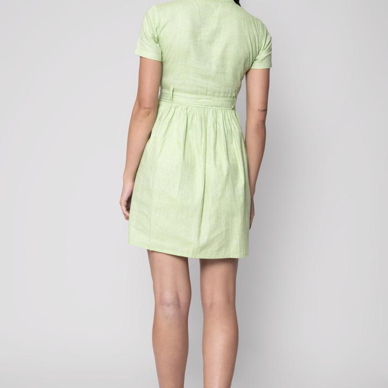 Sarah - Green Colored Cotton Flex Self Printed Midi Dress