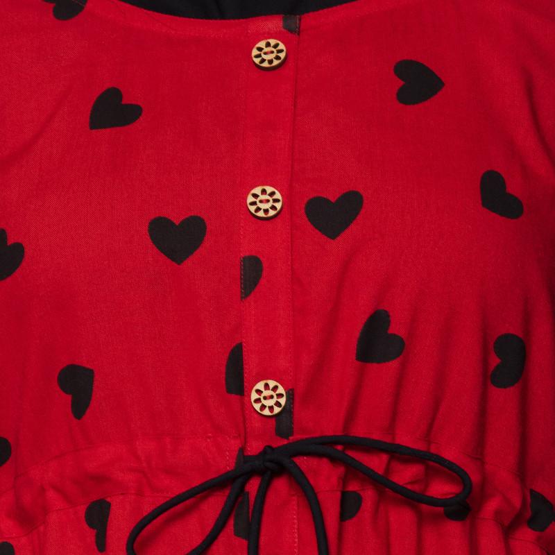 Sarah - Red Colored Rayon Heart Printed Two Pcs Printed Midi Dress