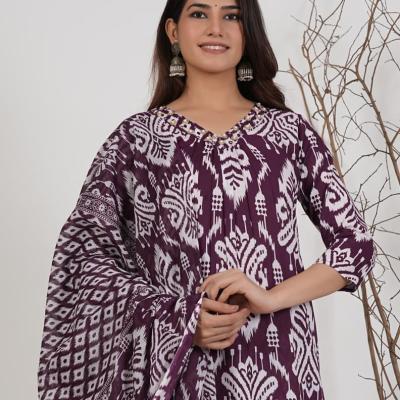 Cotton Visscose Prinetd Kurti with Pant and Dupatta