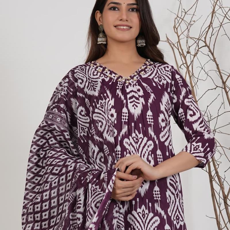 Cotton Visscose Prinetd Kurti with Pant and Dupatta