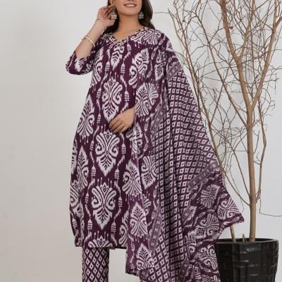 Cotton Visscose Prinetd Kurti with Pant and Dupatta