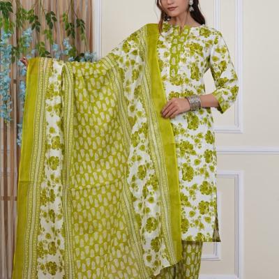 Cotton Visscose Prinetd Kurti with Pant and Dupatta