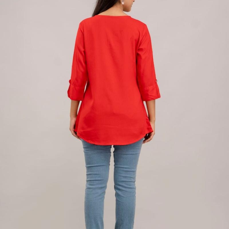 (Plus Size) Premium Rayon Dyed short Top Kurti with show buttons