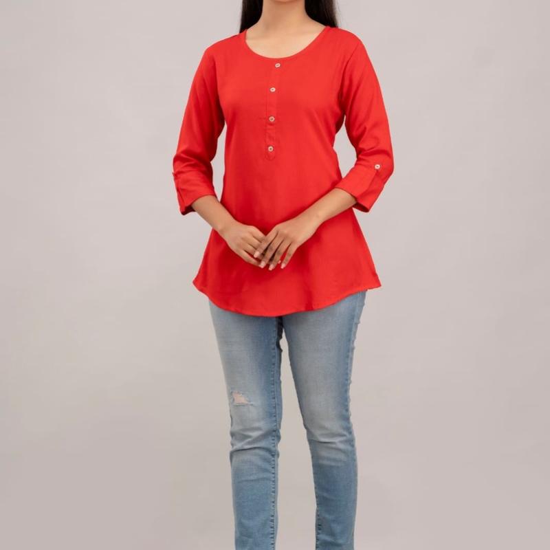 (Plus Size) Premium Rayon Dyed short Top Kurti with show buttons