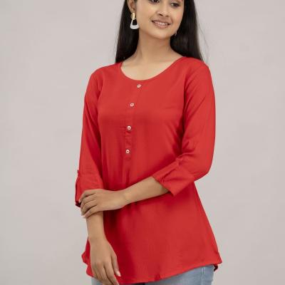 (Plus Size) Premium Rayon Dyed short Top Kurti with show buttons