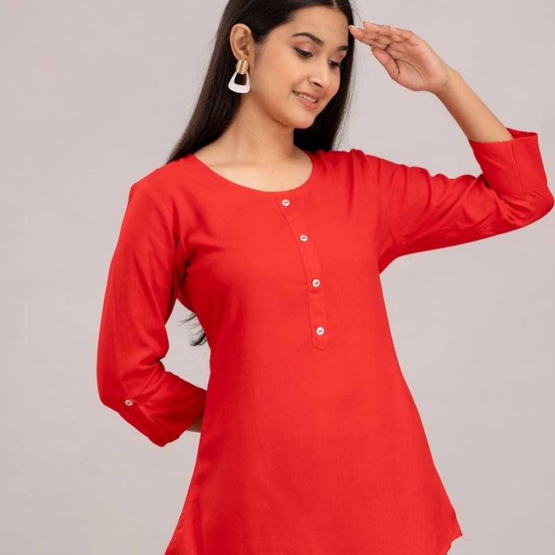(Plus Size) Premium Rayon Dyed short Top Kurti with show buttons