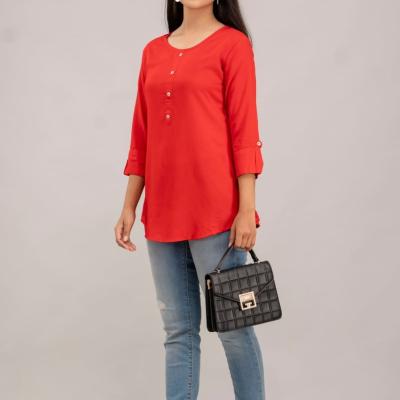 (Plus Size) Premium Rayon Dyed short Top Kurti with show buttons