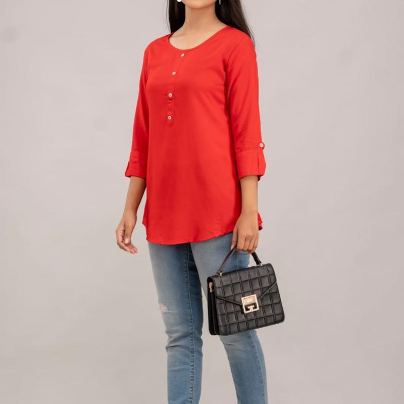 (Plus Size) Premium Rayon Dyed short Top Kurti with show buttons