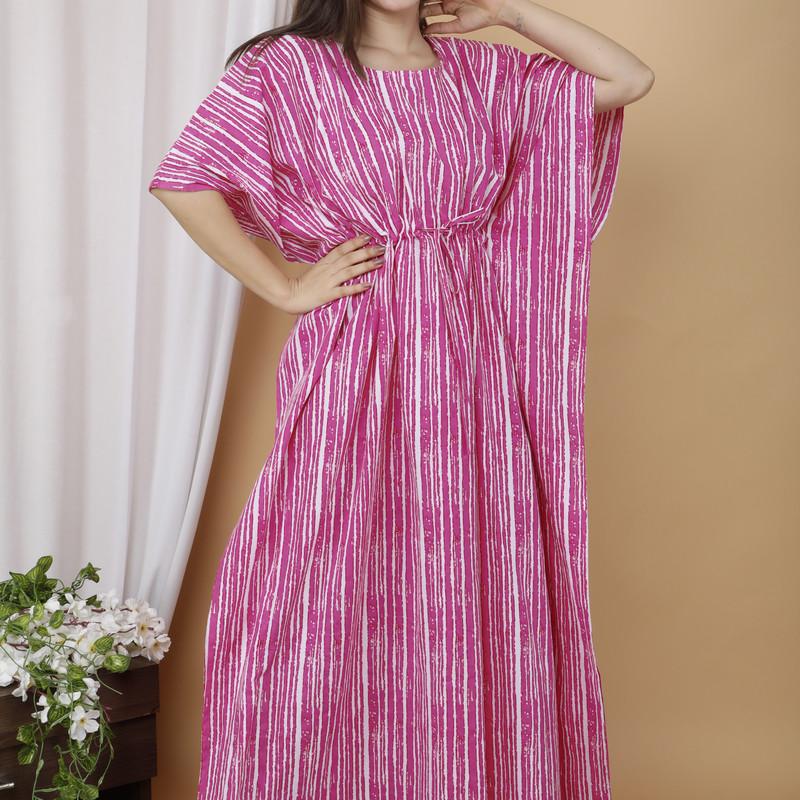 Martini - Cotton Stripe Printed Long Kaftan