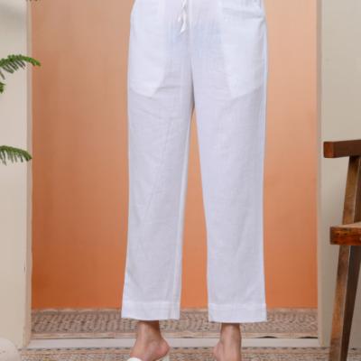 VAASVA - Whitel Cotton Flax Solid Straight Pants