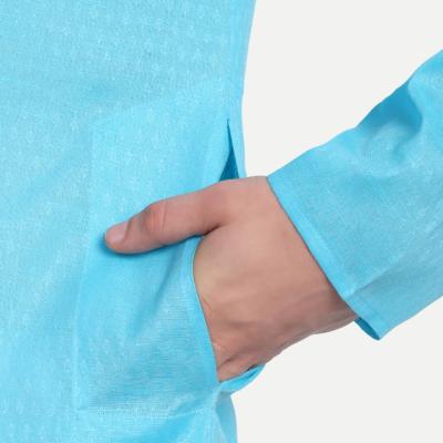 Charvi - Blue Self Design Cotton Mens Daily Wear Kurta