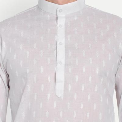 Charvi - White Self Design Pure Cotton Mens Daily wear Kurta