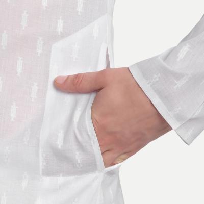 Charvi - White Self Design Pure Cotton Mens Daily wear Kurta