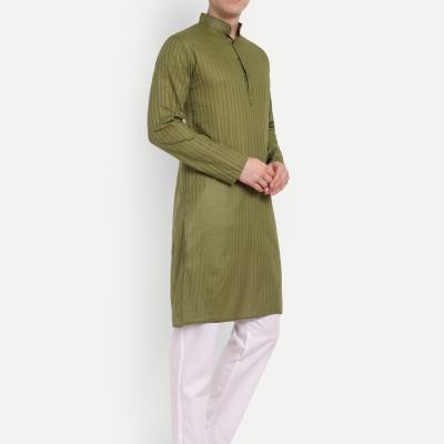 Charvi - Olive Green Self Striped Oure Cotton kurta