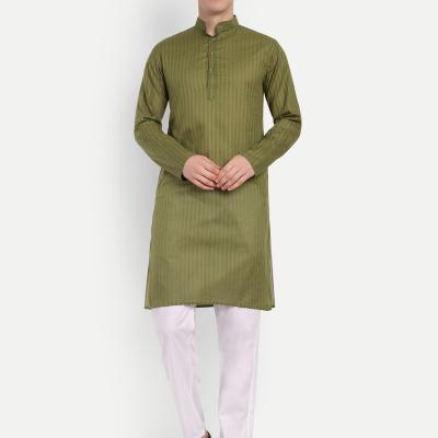 Charvi - Olive Green Self Striped Oure Cotton kurta