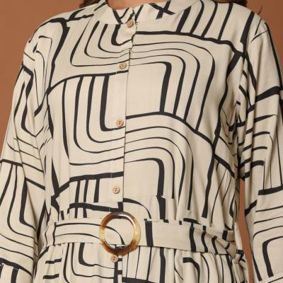 Beige Printed Midi Dress
