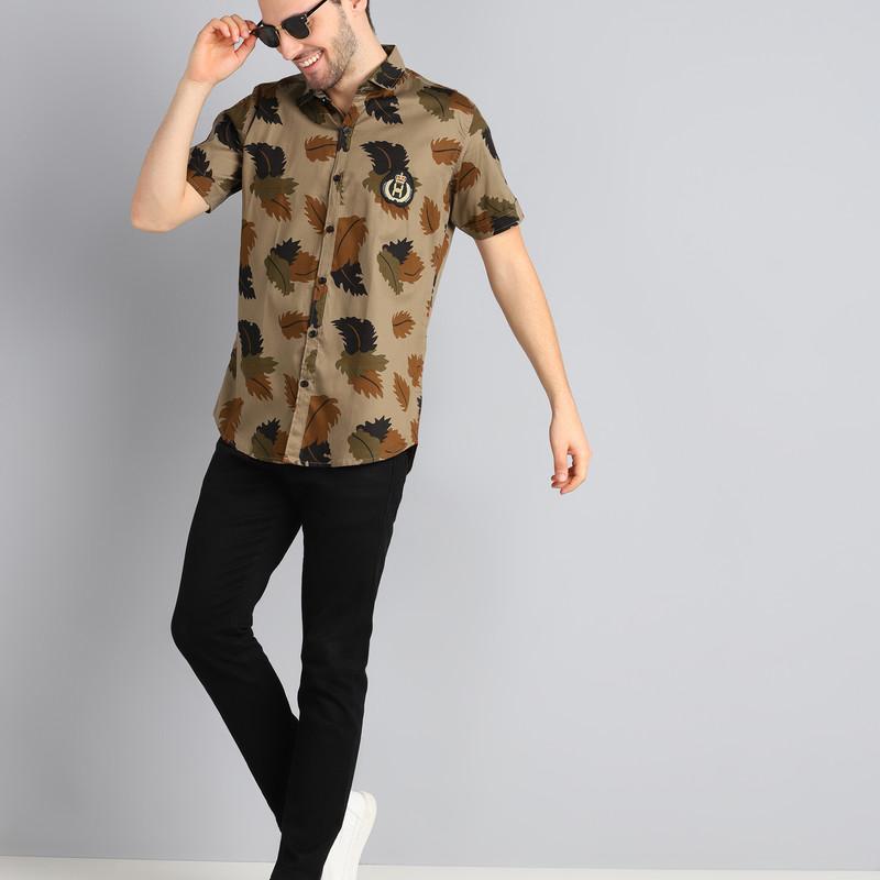 Radha - Cotton Blend Floral Printed Men's Half Sleeve Shirt