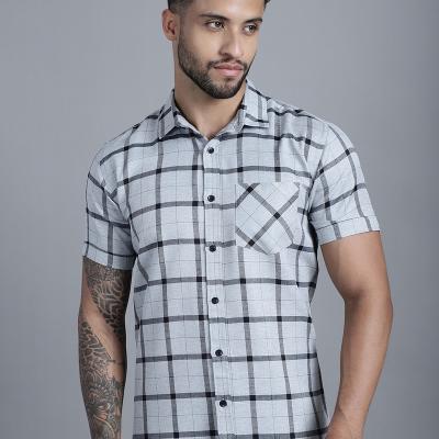 Radha - Cotton Blend Checkered Men's Half Sleeve Shirt