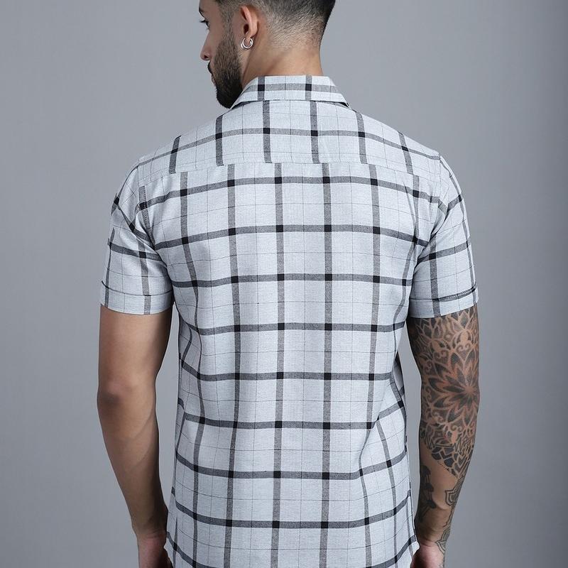 Radha - Cotton Blend Checkered Men's Half Sleeve Shirt