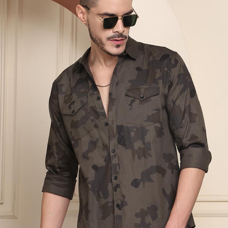 Radha - Cotton Army Print Shirt for Men