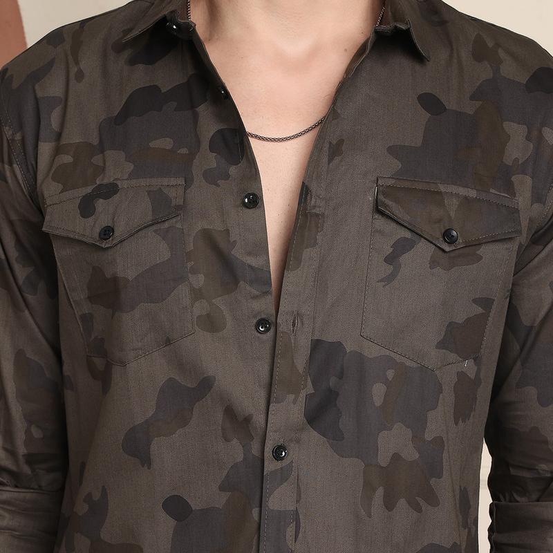 Radha - Cotton Army Print Shirt for Men