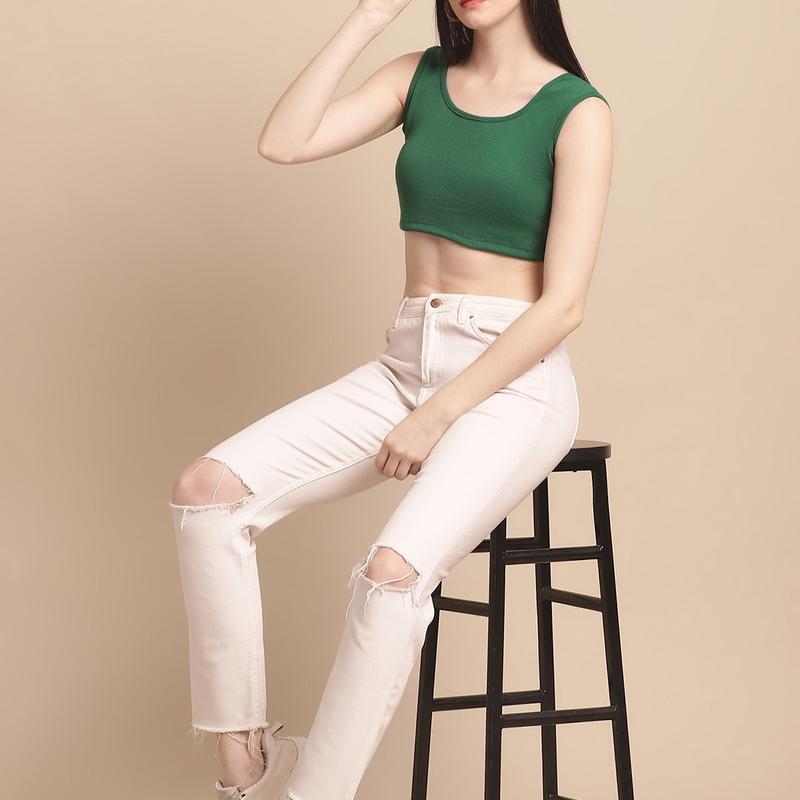 Radha - Casual Crop Cotton Solid Women T-Shirt