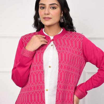 Juniper - Pink Ethnic Motif Printed Cotton Long Winter Wear Jacket