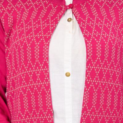 Juniper - Pink Ethnic Motif Printed Cotton Long Winter Wear Jacket