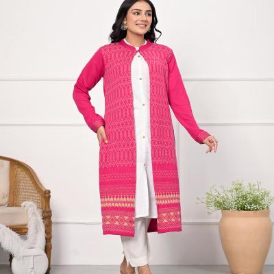 Juniper - Pink Ethnic Motif Printed Cotton Long Winter Wear Jacket