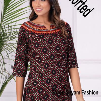 Shilu - Cotton Blend Straight Printed Short Top